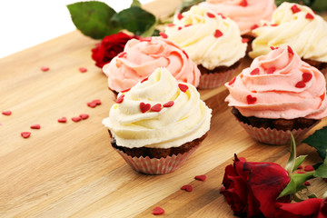 Delicious cupcake for Valentine Day. Love concept cupcakes. For celebrating Valentines Day