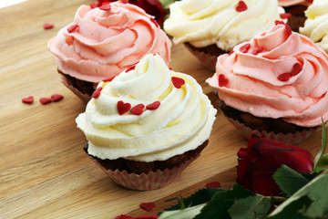 Delicious cupcake for Valentine Day. Love concept cupcakes. For celebrating Valentines Day