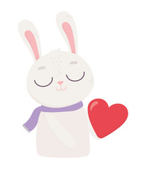 happy valentines day, cute bunny with red heart love passion