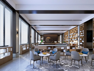 3d render of cafe library interior