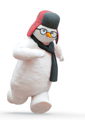 snowman running in white background
