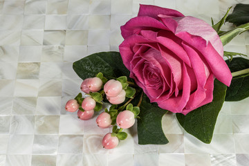 Pink Rose with Ornamental St. John's Wort
