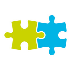 Jigsaw puzzle of two pieces. Team cooperation, teamwork or solution business theme. Simple flat vector illustration