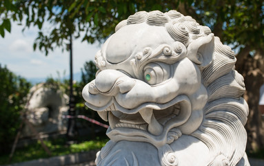 Vietnamese dragon. A symbolic creature in Vietnamese mythology. The statue is made of white marble.