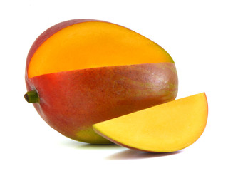 mango with slice on white