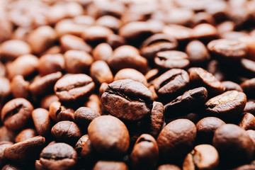 Close up of roasted coffee beans as background