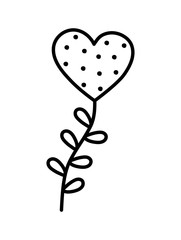 valentines day, heart love with branch leaves decoration thick line