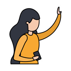 young woman with smartphone avatar character