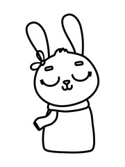 cute rabbit female with bow cartoon icon thick line