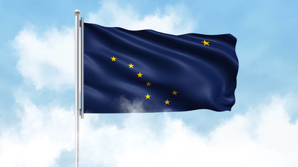 Alaska Flag Waving with Clouds Sky Background