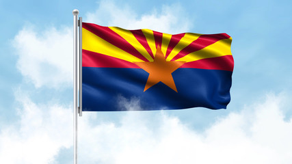 Arizona Flag Waving with Clouds Sky Background