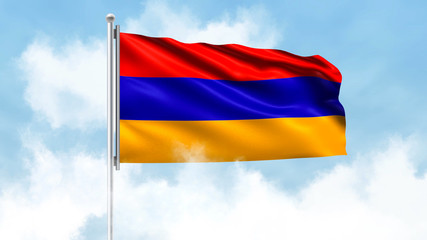 Fototapeta na wymiar Armenia Flag Waving with Clouds Sky Background
