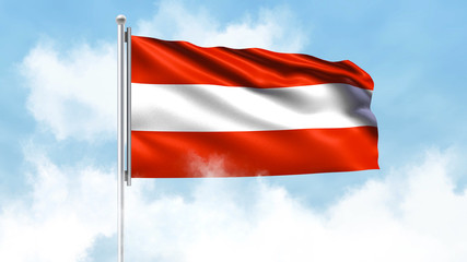 Austria Flag Waving with Clouds Sky Background