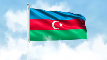 Azerbaijan Flag Waving with Clouds Sky Background