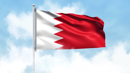 Bahrain Flag Waving with Clouds Sky Background