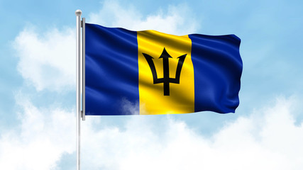 Barbados Flag Waving with Clouds Sky Background