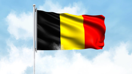 Belgium Flag Waving with Clouds Sky Background