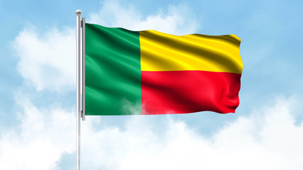 Fototapeta na wymiar Benin Flag Waving with Clouds Sky Background