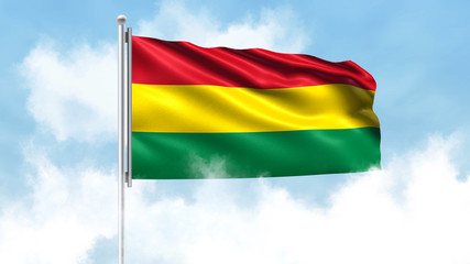 Fototapeta na wymiar Bolivia Flag Waving with Clouds Sky Background