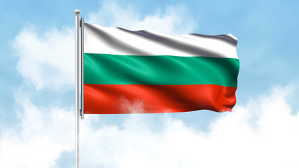 Bulgaria Flag Waving with Clouds Sky Background