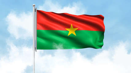 Burkina Faso Flag Waving with Clouds Sky Background