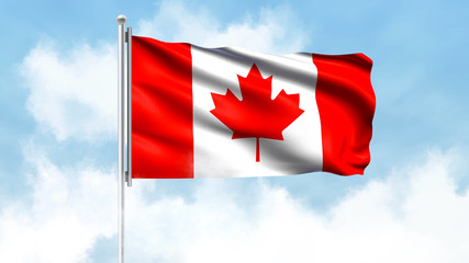 Canada Flag Waving with Clouds Sky Background