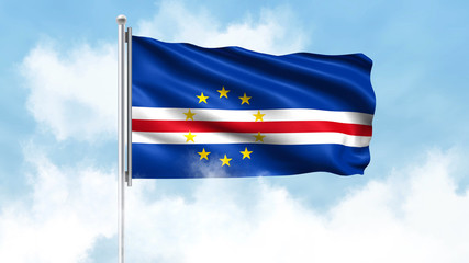 Cape Verde Flag Waving with Clouds Sky Background