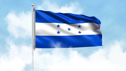 Honduras Flag Waving with Clouds Sky Background