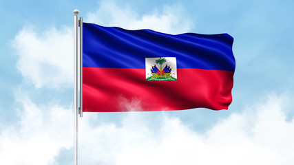 Haiti Flag Waving with Clouds Sky Background