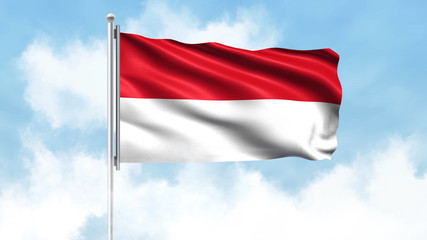 Indonesia Flag Waving with Clouds Sky Background
