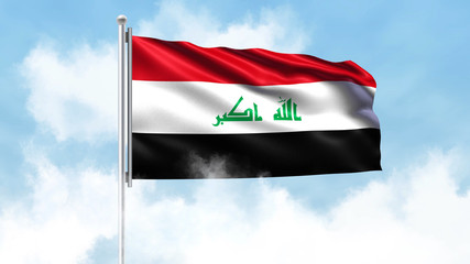 Iraq Flag Waving with Clouds Sky Background