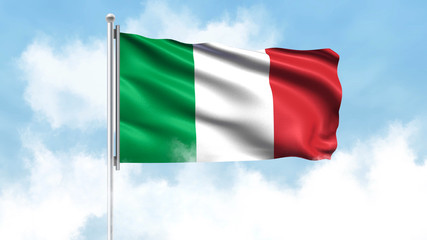 Italy Flag Waving with Clouds Sky Background