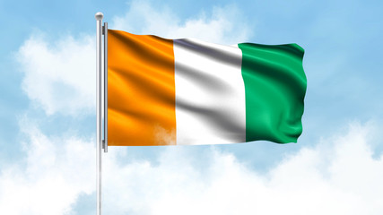 Ivory Coast Flag Waving with Clouds Sky Background