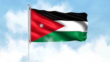 Jordan Flag Waving with Clouds Sky Background