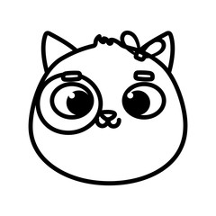 cute animal cat face cartoon on white background thick line