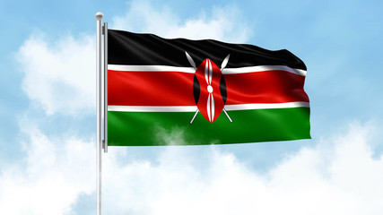 Kenya Flag Waving with Clouds Sky Background