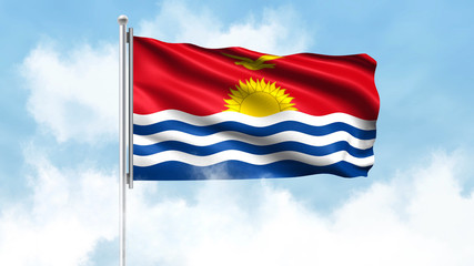 Kiribati Flag Waving with Clouds Sky Background