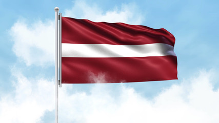 Latvia Flag Waving with Clouds Sky Background