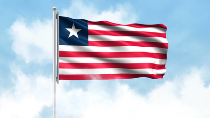 Liberia Flag Waving with Clouds Sky Background