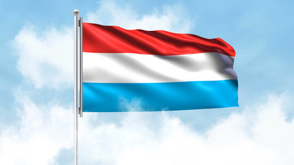 Luxembourg Flag Waving with Clouds Sky Background