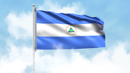 Nicaragua Flag Waving with Clouds Sky Background