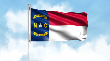 North Carolina Flag Waving with Clouds Sky Background