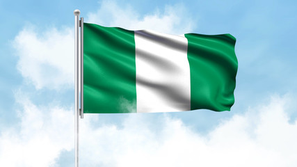 Obraz premium Nigeria Flag Waving with Clouds Sky Background