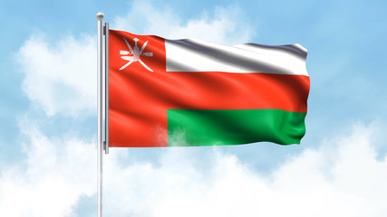 Fototapeta na wymiar Oman Flag Waving with Clouds Sky Background