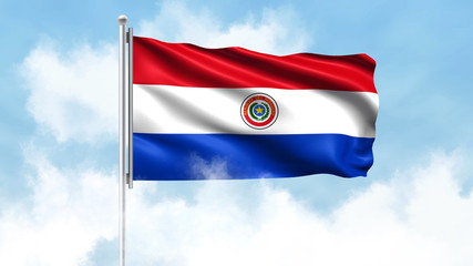 Paraguay Flag Waving with Clouds Sky Background
