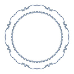Round silver baroque pattern frames, watercolor illustration on white background, isolated.