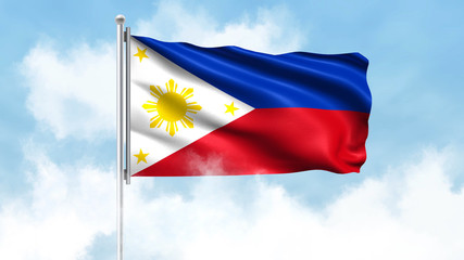 Philippines Flag Waving with Clouds Sky Background