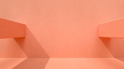 Minimal pastel orange pink architectural background with wall and floor on sunny day and shadow, 3d rendering