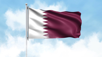 Qatar Flag Waving with Clouds Sky Background
