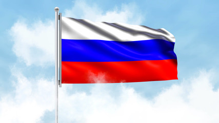 Russia Flag Waving with Clouds Sky Background